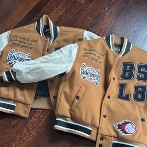 Zara Tan and White Varsity Jacket